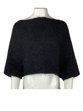 Zara Sz S/M Alpaca Blend Soft Feel Cropped Poncho Pullover Thin Sweater Black